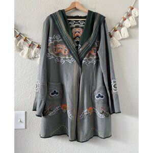 Paparazzi Embroidered Hooded Longline Duster Western Cardigan Boho Festival XL